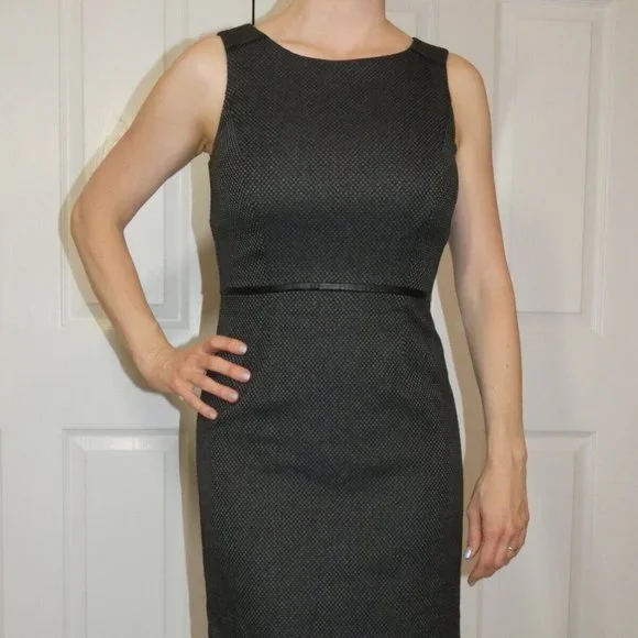 White House Black Market | Dresses | Petite Womens Black Dress Whbm Leather  Trim Office Church Career Boss Size 0